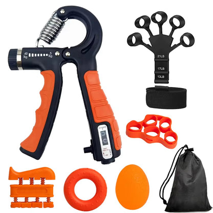 Hand Grip Ajustável 5-60kg com Contador em cor azul, ideal para treino de força das mãos e antebraços.