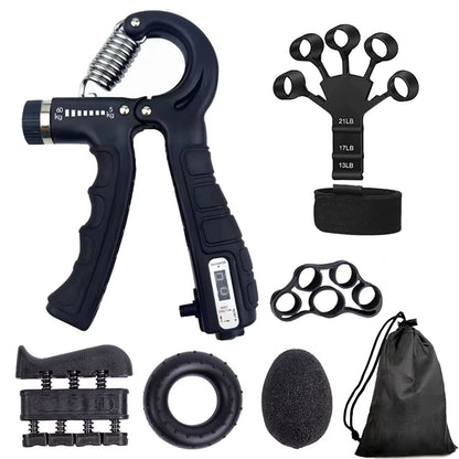 Hand Grip Ajustável 5-60kg com Contador em cor azul, ideal para treino de força das mãos e antebraços.