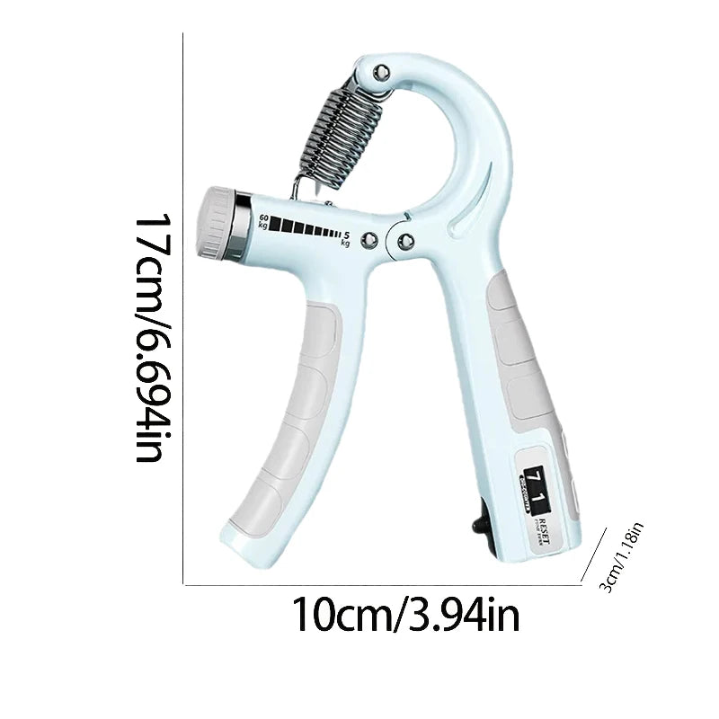 Hand Grip Ajustável 5-60kg com Contador em cor azul, ideal para treino de força das mãos e antebraços.