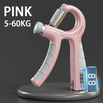 Hand Grip Ajustável 5-60kg com Contador em cor azul, ideal para treino de força das mãos e antebraços.