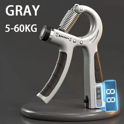 Hand Grip Ajustável 5-60kg com Contador em cor azul, ideal para treino de força das mãos e antebraços.