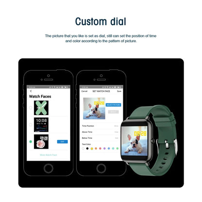 Smart watch fitness tracker com dial personalizado e configuração de mostradores em aplicativo HeroBand III.