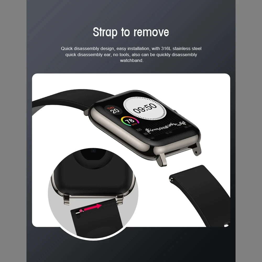Smart watch fitness tracker com dial personalizado e configuração de mostradores em aplicativo HeroBand III.